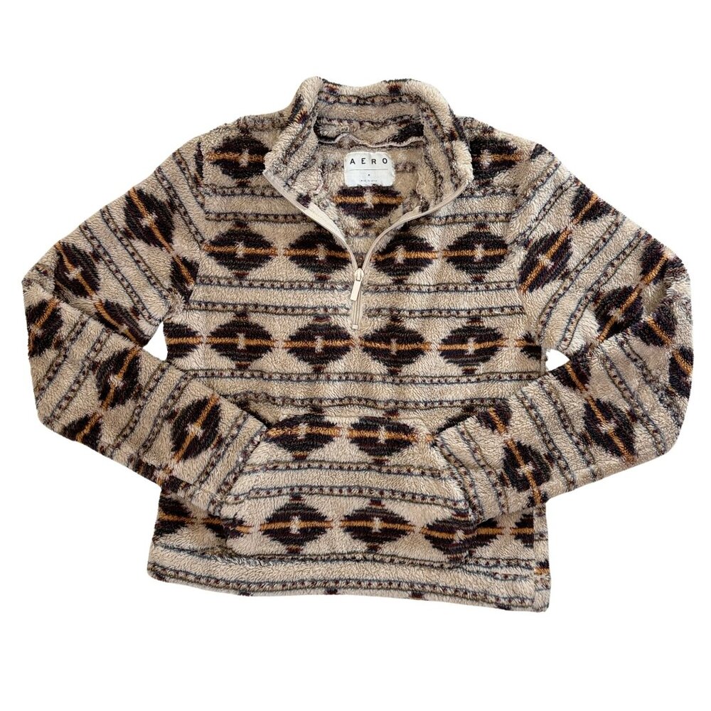 Aeropostale Aztec Western Sherpa 1/2 Zip Fleece Jacket Pullover (Medium)